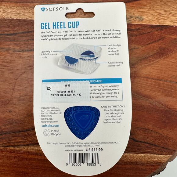 Sof Sole Gel Heel Cup Shoe Insoles Womens Size 7-12 New - Picture 2 of 2